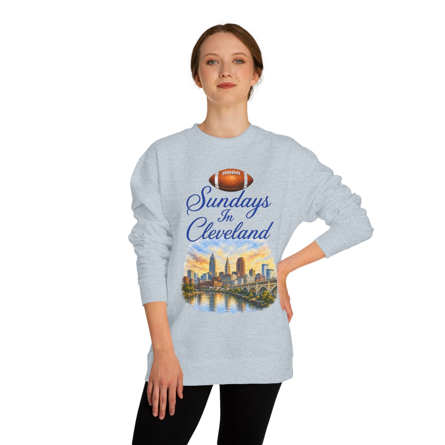 Sundays in Cleveland Football Crewneck Sweatshirt — Cleveland Skyline Game Day Pullover