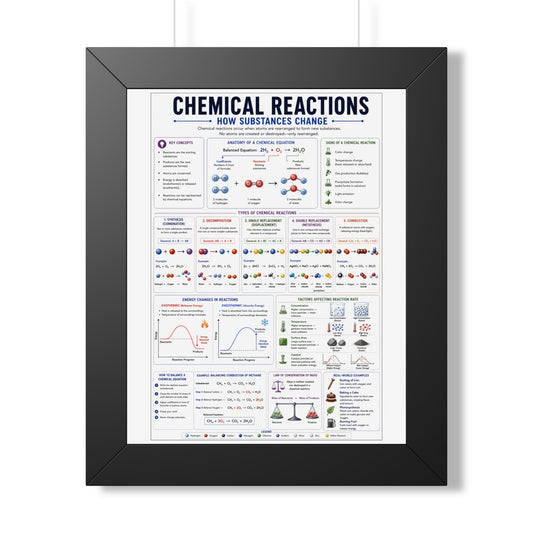 Chemical Reactions Poster — Framed Educational Chemistry Wall Art