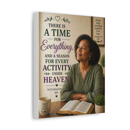 Religious Wall Art Stretched Canvas – "There Is A Time For Everything" Ecclesiastes Inspirational Bible Verse Decor