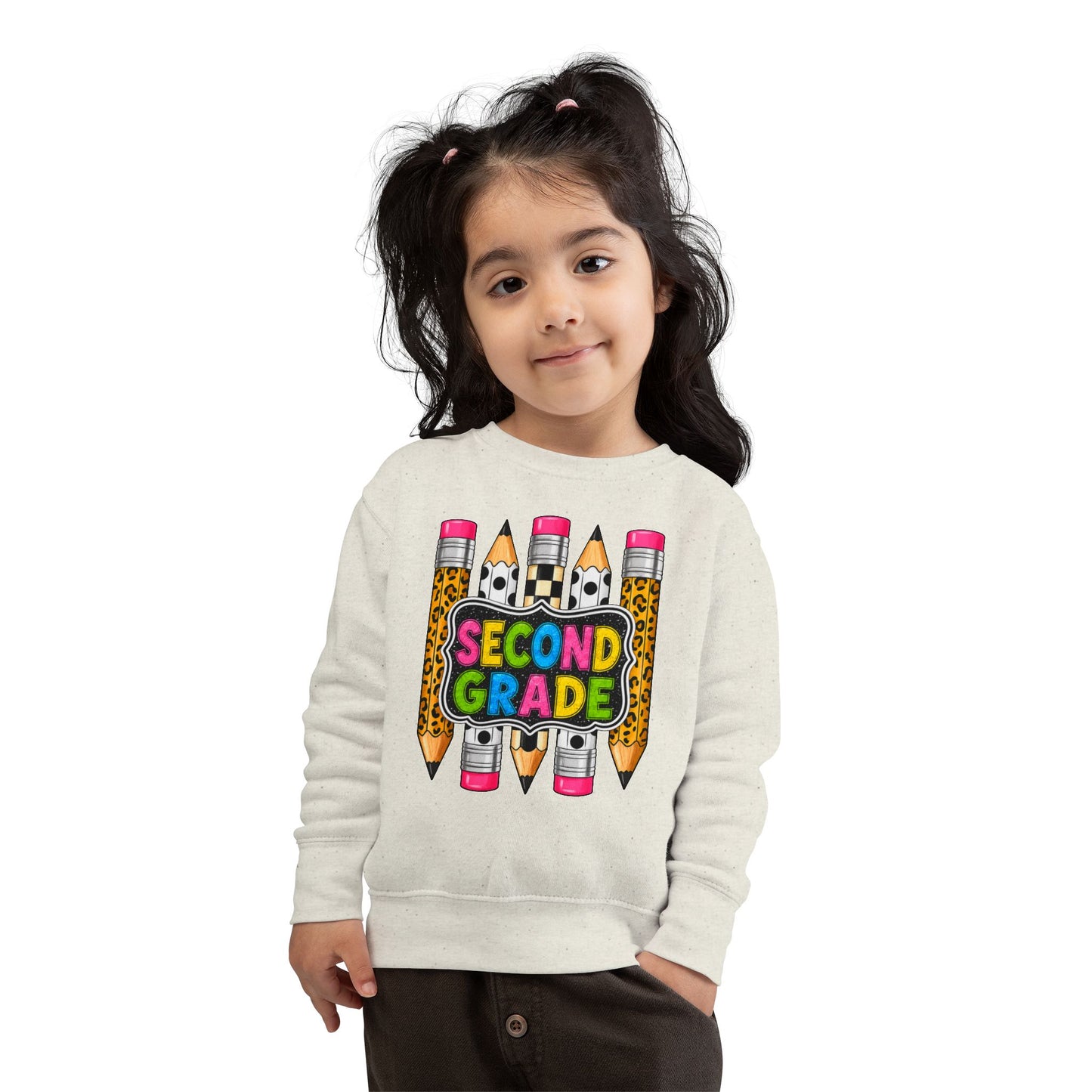 Second Grade Toddler Sweatshirt — Colorful Pencils Back-to-School Crewneck