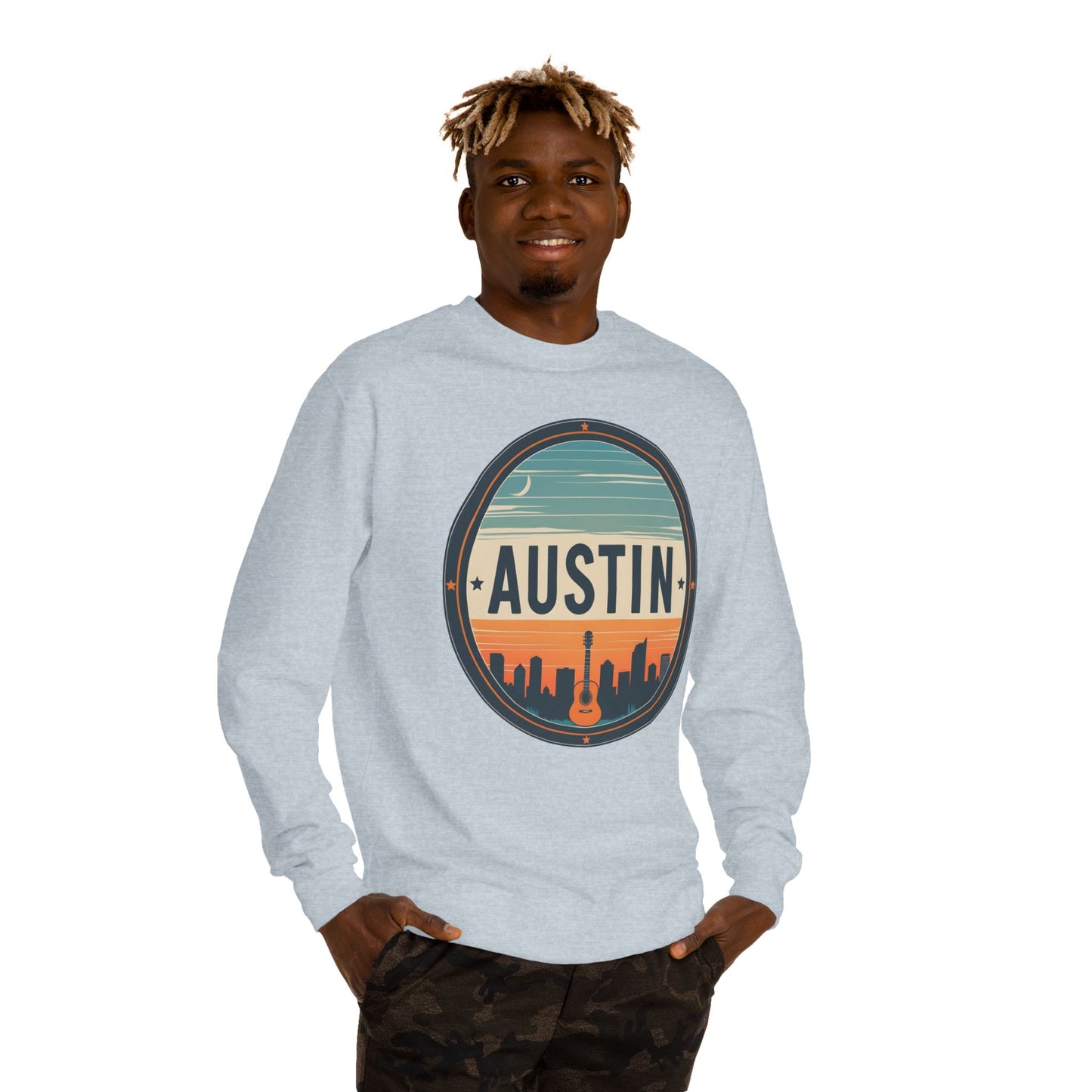 Austin Skyline Crewneck Sweatshirt — Retro Guitar City Logo
