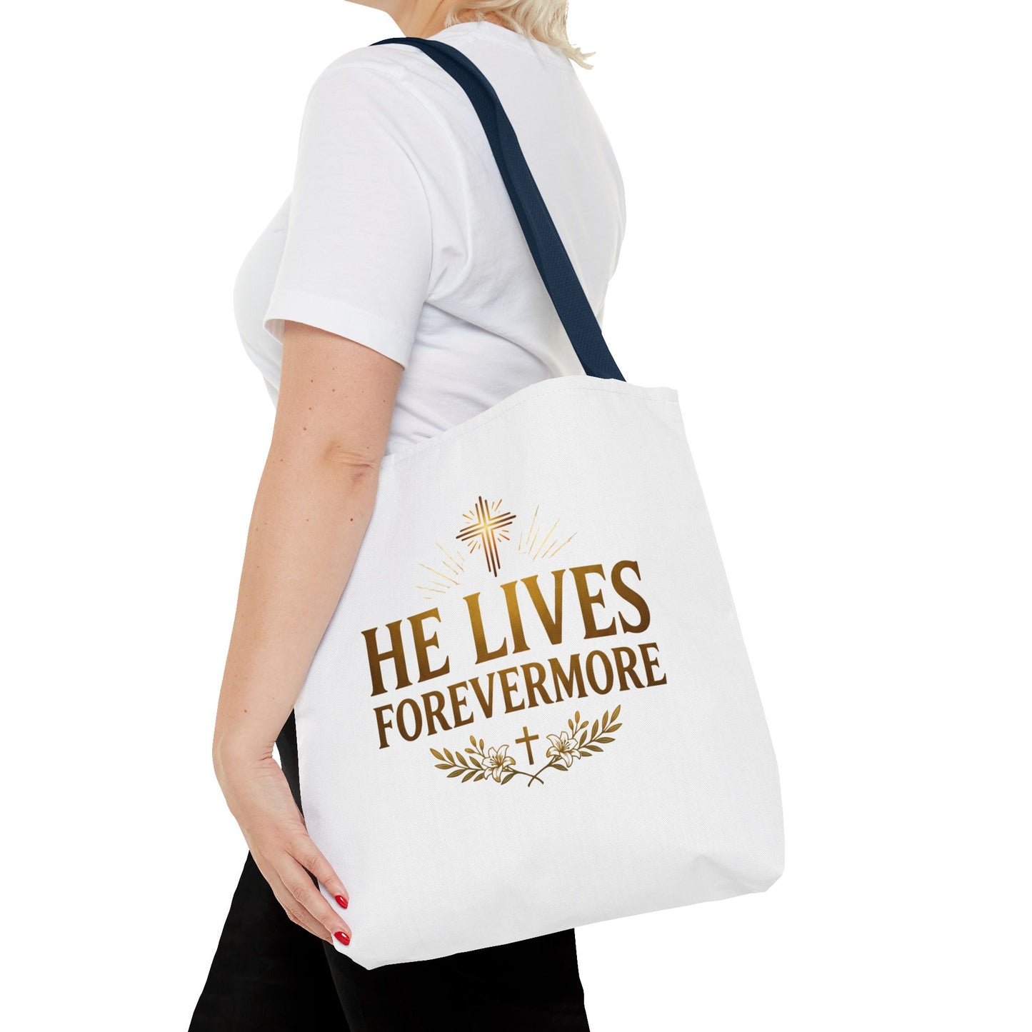 He Lives Forevermore Tote Bag – Christian Faith Cross Easter Canvas Tote