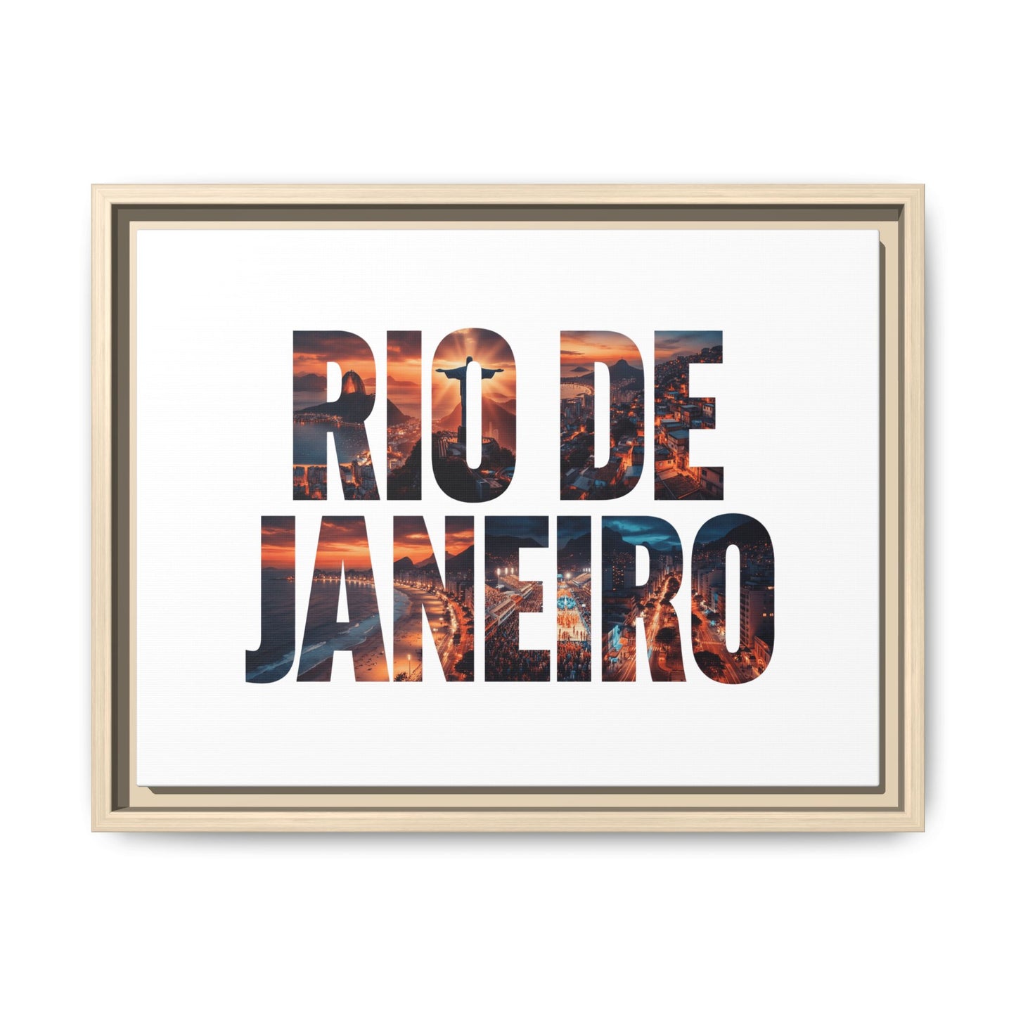 Rio de Janeiro Matte Canvas Framed Print — Sunset Cityscape Typography Wall Art