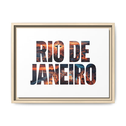 Rio de Janeiro Matte Canvas Framed Print — Sunset Cityscape Typography Wall Art