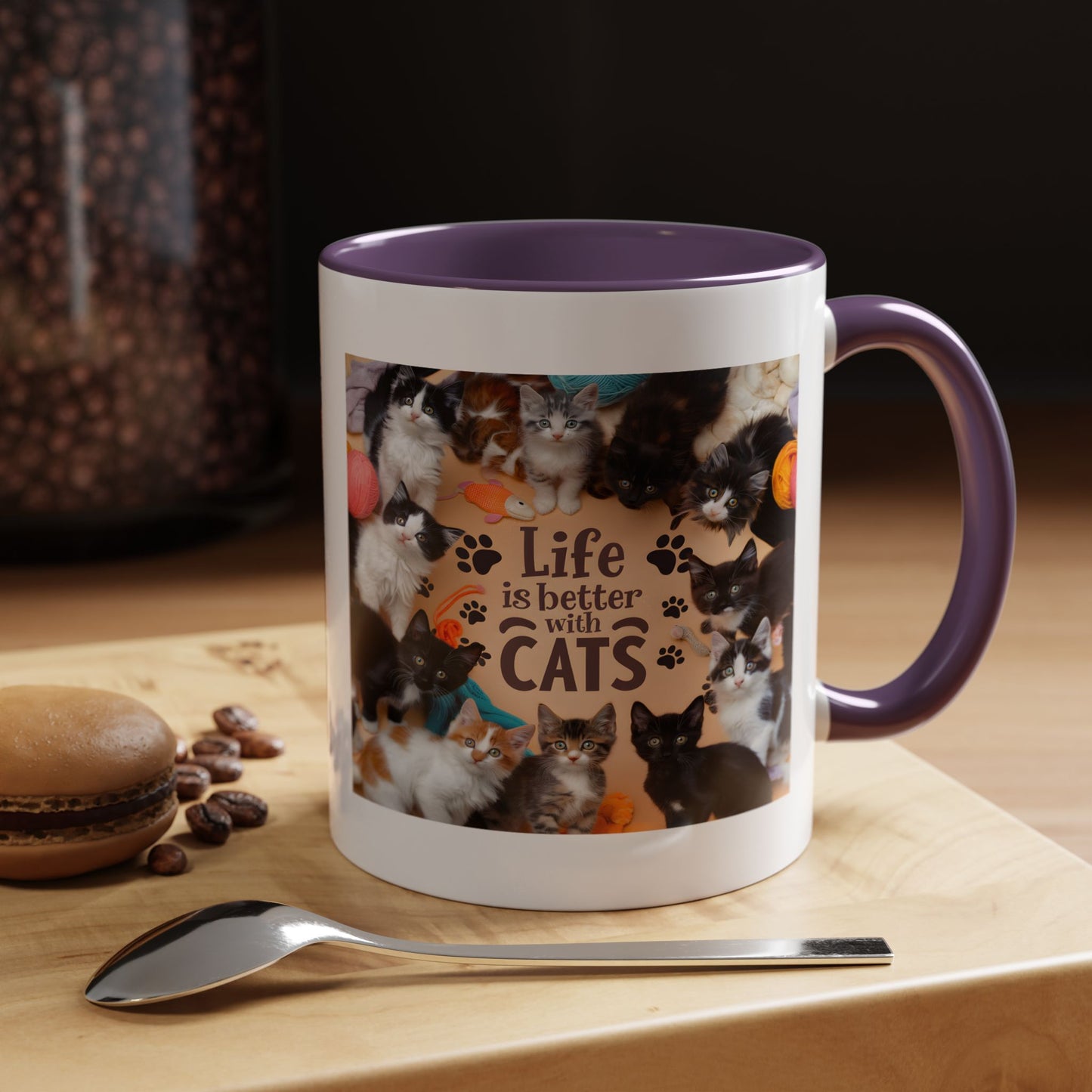 Cat Lover Accent Coffee Mug — “Life Is Better With Cats” 11/15oz
