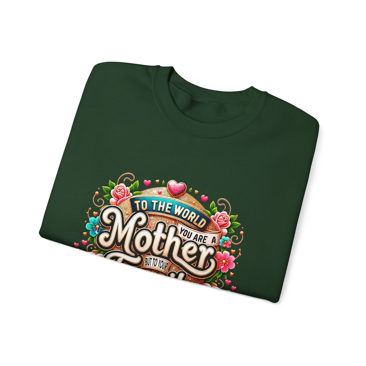 Mother & Family Crewneck Sweatshirt — "To the World You Are a Mother" Floral Gift