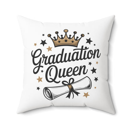 Graduation Queen Throw Pillow — Crown & Diploma Decorative Cushion for Grad Gifts