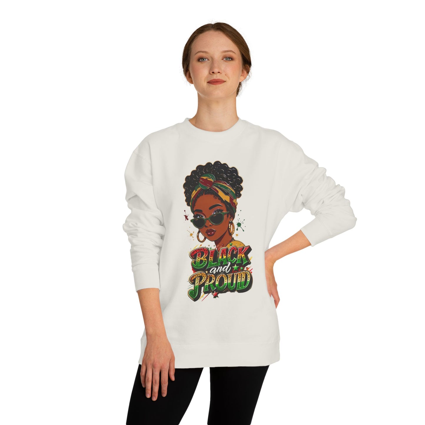 Black and Proud Crewneck Sweatshirt – Afrocentric Rasta Colors Graphic