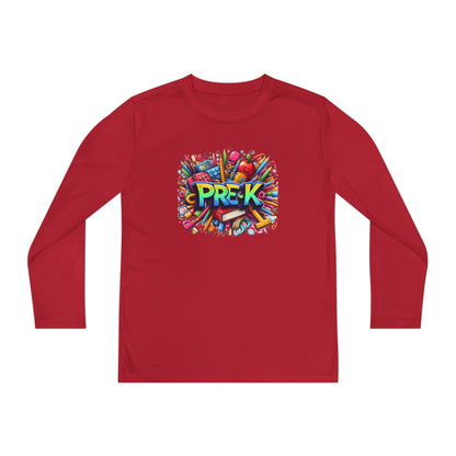 PRE-K Youth Long Sleeve Tee — Colorful School Supplies Design
