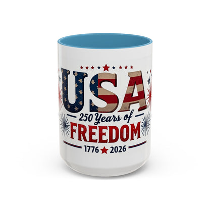 USA 250 Years of Freedom Accent Coffee Mug – 1776–2026 Patriotic Fourth of July Gift