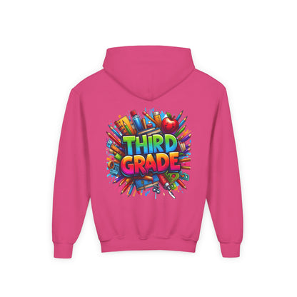 Third Grade Kids Hoodie — Colorful School Supplies Back-to-School Sweatshirt