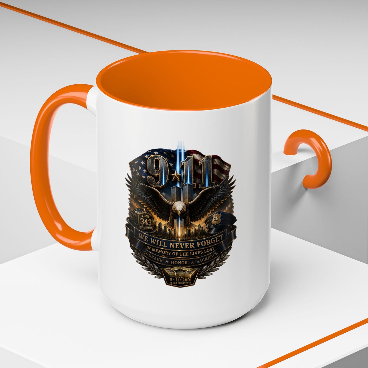 9/11 Tribute Coffee Mug — Never Forget Memorial Eagle Design (11/15oz)