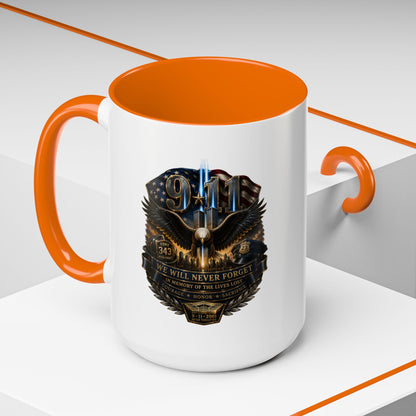 9/11 Tribute Coffee Mug — Never Forget Memorial Eagle Design (11/15oz)
