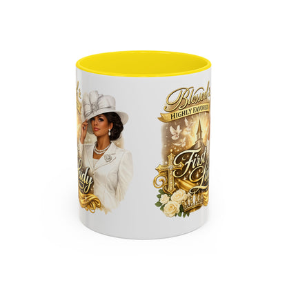 First Lady Inspirational Coffee Mug — "Blessed & Highly Favored" Accent Ceramic Mug
