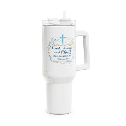 Christian 40oz Tumbler with Philippians 4:13 Faith Design