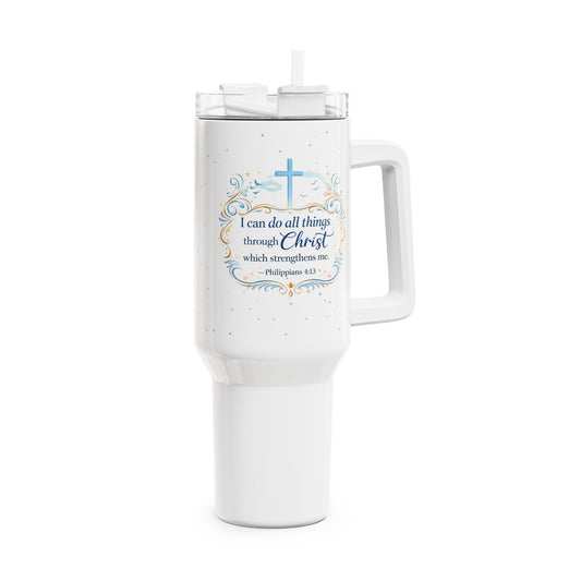Christian 40oz Tumbler with Philippians 4:13 Faith Design