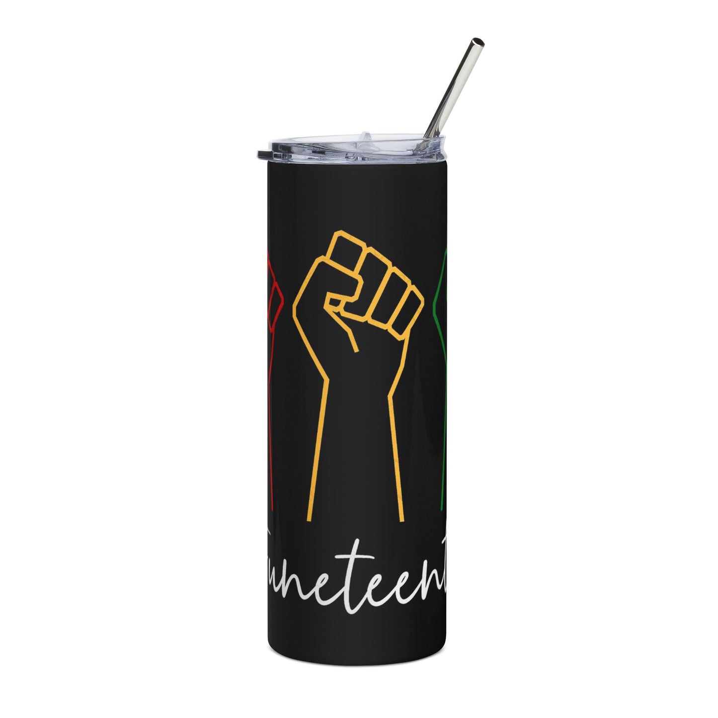 Juneteenth Fist Stainless Tumbler — 20oz Black Insulated Cup