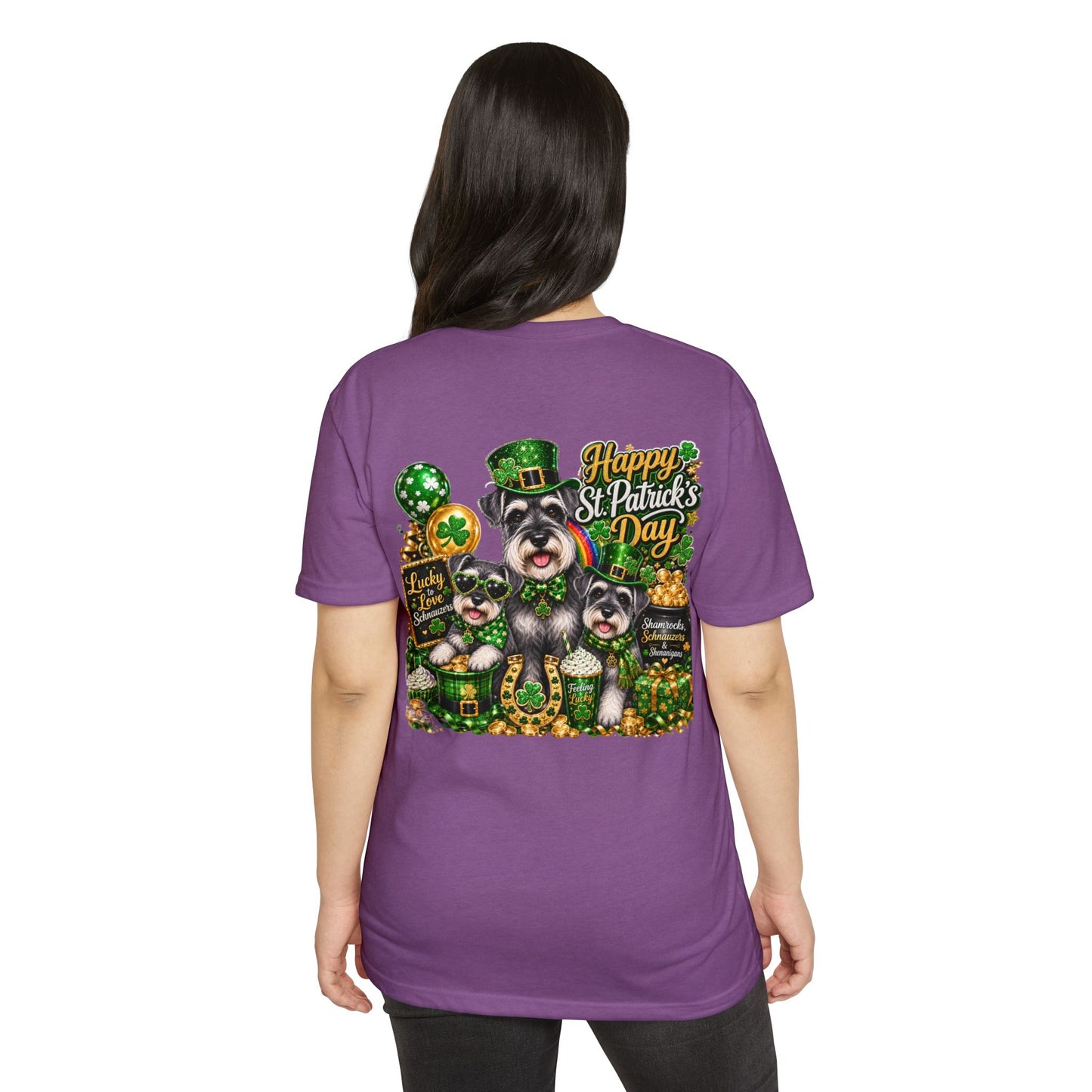 St. Patrick's Day Schnauzer T-Shirt — "Happy St. Patrick's Day" Lucky Dogs Tee