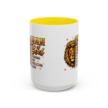 Man of God Lion Coffee Mug — 'Man of God' Religious Gift for Husband, Dad, Protector