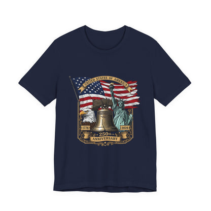 Liberty 250th Anniversary T-Shirt — American Flag, Liberty Bell & Statue of Liberty Tee