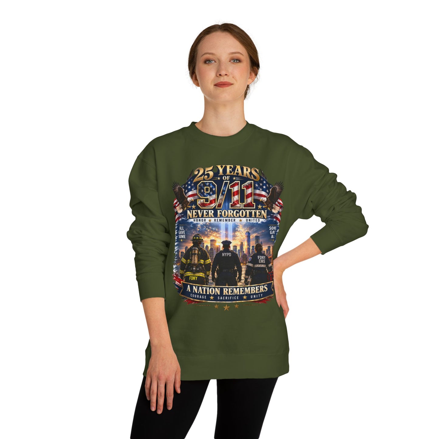 9/11 Never Forgotten Crewneck Sweatshirt — 25 Years Memorial Tribute