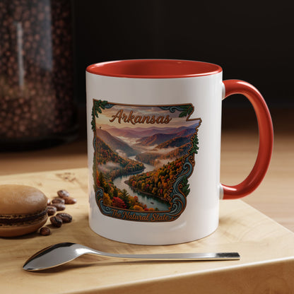 Arkansas Scenic Coffee Mug — Vintage State Map River Landscape (11/15 oz)