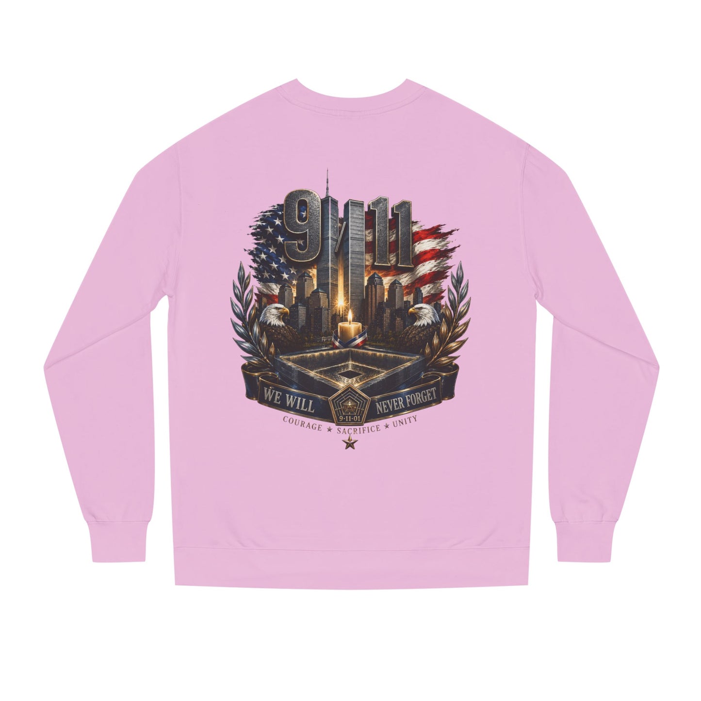9/11 Memorial Crewneck Sweatshirt — We Will Never Forget Tribute