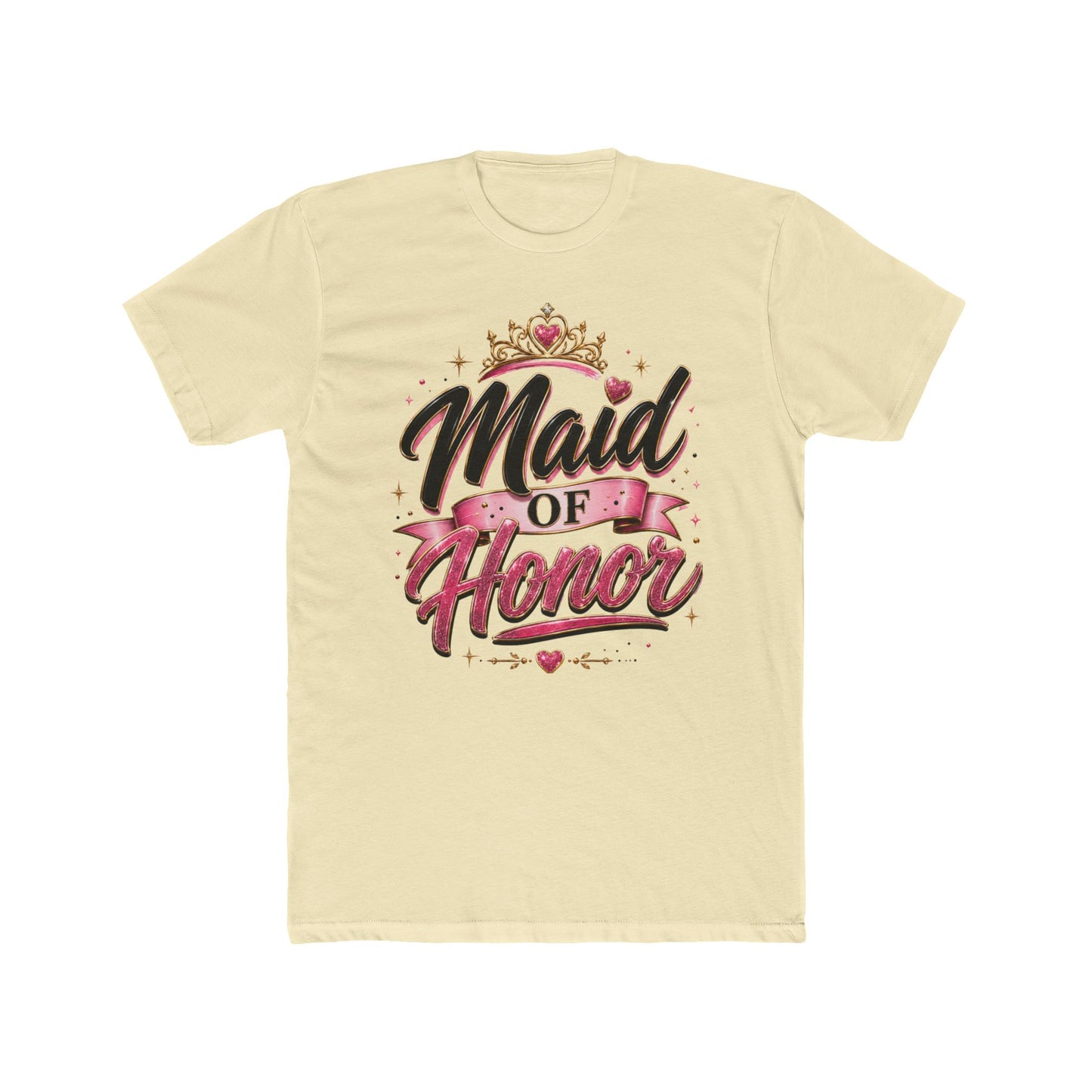 Maid of Honor T-Shirt — Bridal Party Tee with Crown & Pink Ribbon Design