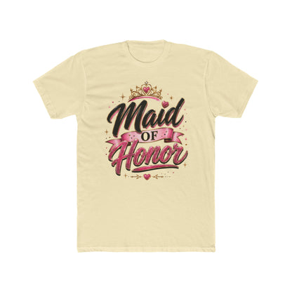Maid of Honor T-Shirt — Bridal Party Tee with Crown & Pink Ribbon Design