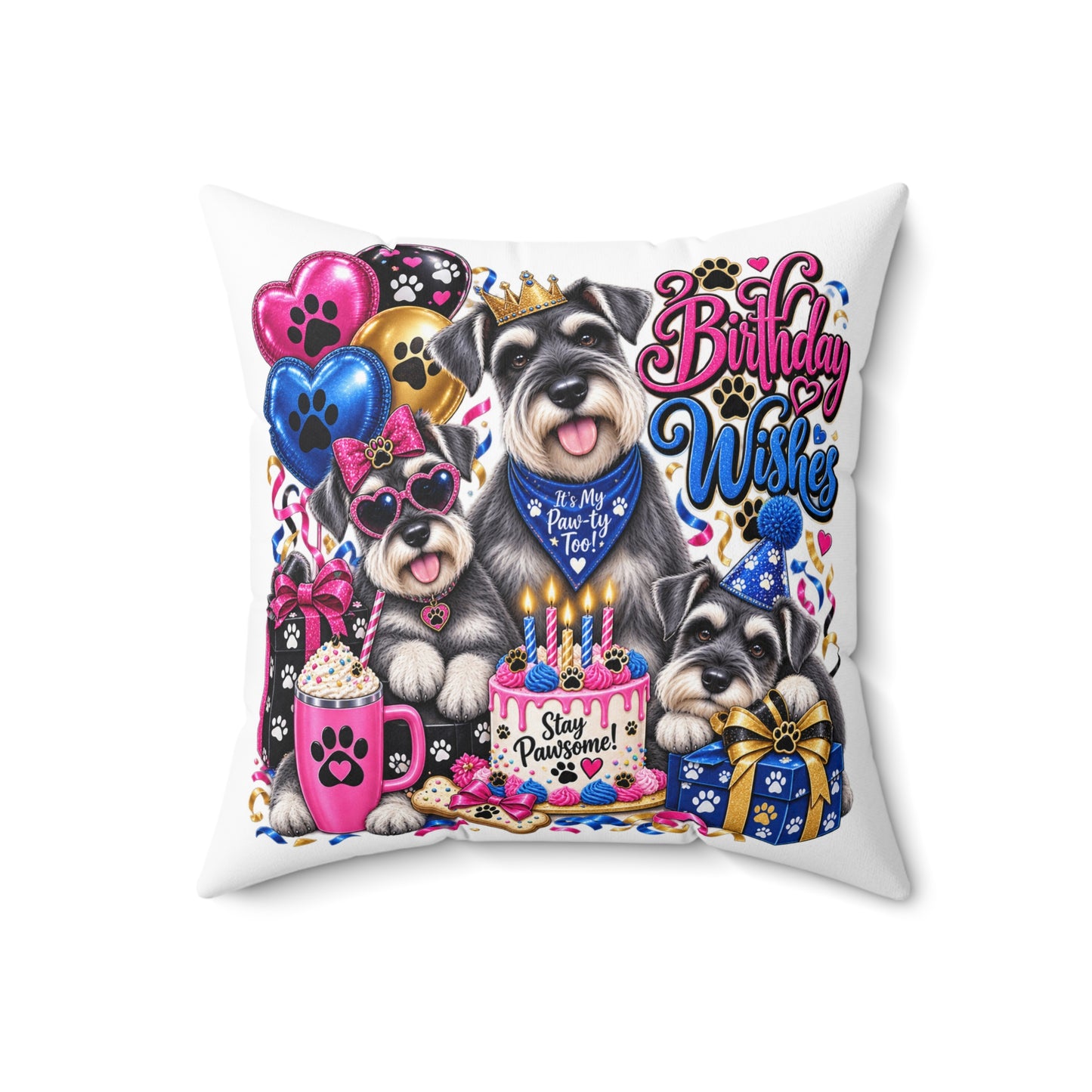 Birthday Wishes Schnauzer Pillow – Cute Dog Birthday Throw Pillow