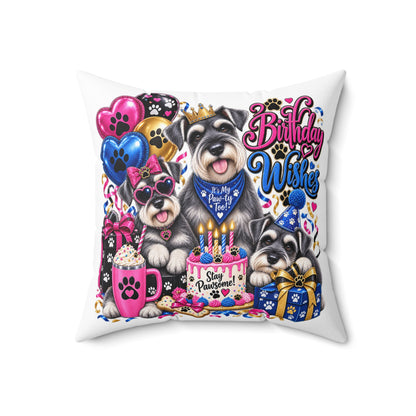 Birthday Wishes Schnauzer Pillow – Cute Dog Birthday Throw Pillow