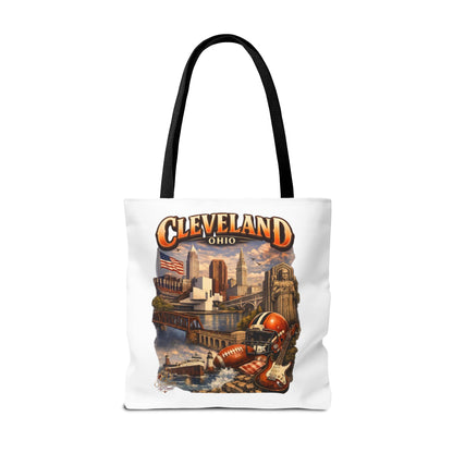 Cleveland Cityscape Tote Bag — Vintage Ohio Skyline & Sports Montage