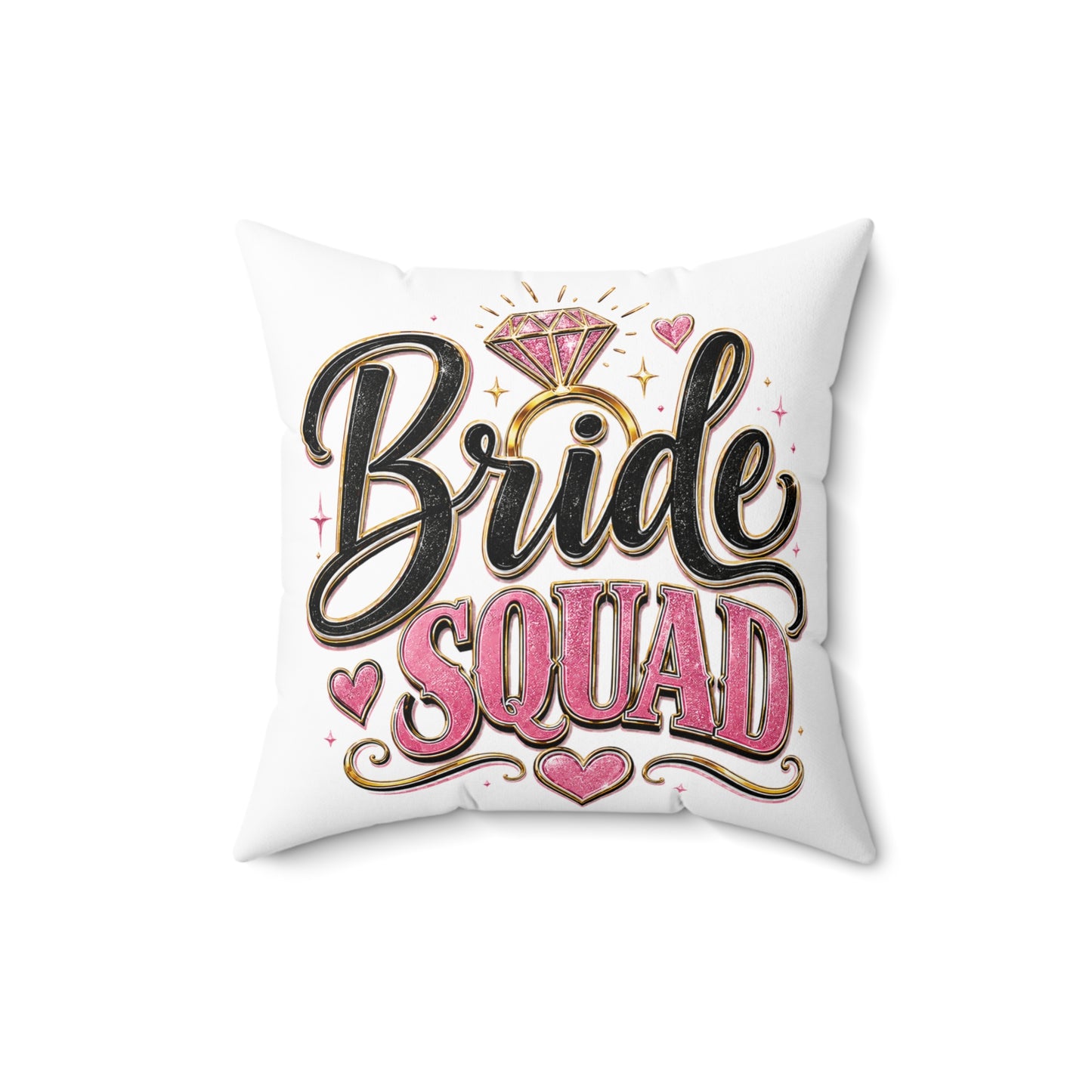Bride Squad Decorative Pillow — Bachelorette Party Accent Cushion with Pink Diamond Design