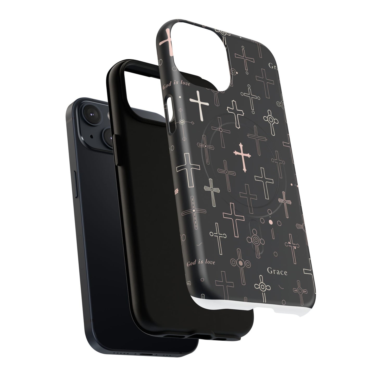 Magnetic Phone Case — Black Crosses "Grace" Protective Cover
