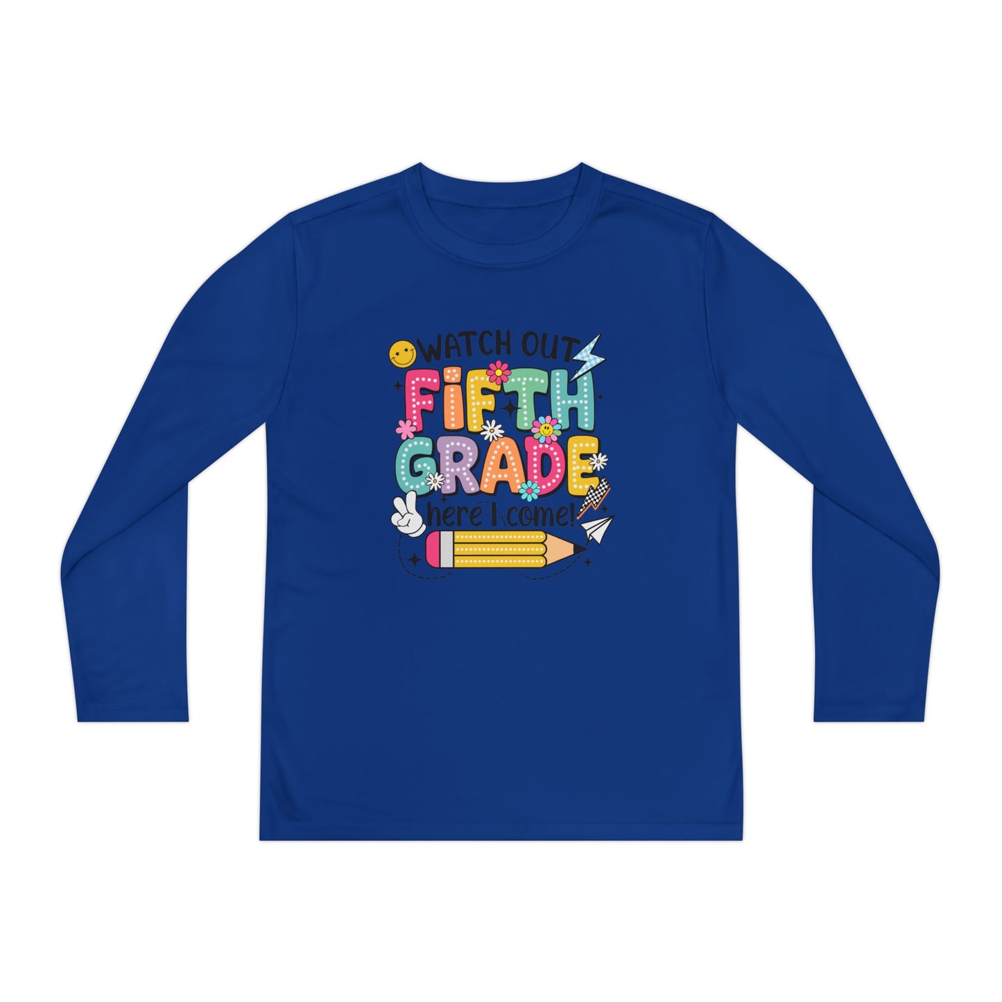 Youth Long Sleeve Tee - "Watch Out Fifth Grade Here I Come" Back-to-School Shirt