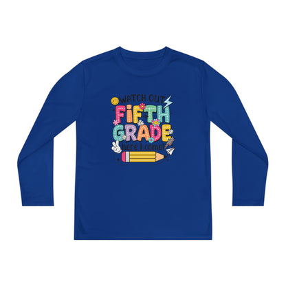 Youth Long Sleeve Tee - "Watch Out Fifth Grade Here I Come" Back-to-School Shirt