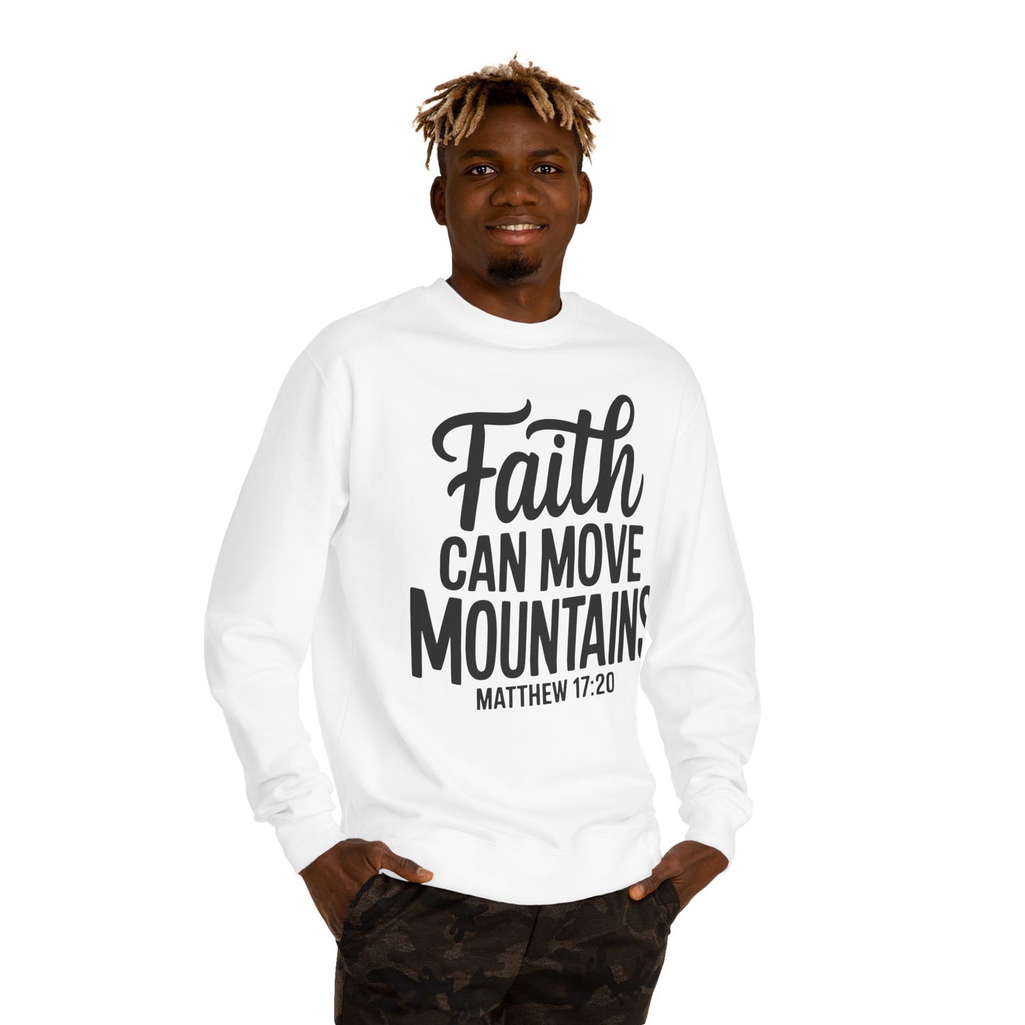 Faith Can Move Mountains Sweatshirt — Matthew 17:20 Christian Crewneck