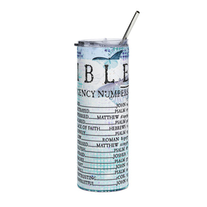 Bible Emergency Numbers Stainless Steel Tumbler 20oz Christian Travel Mug