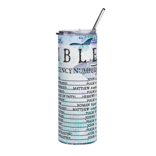 Bible Emergency Numbers Stainless Steel Tumbler 20oz Christian Travel Mug