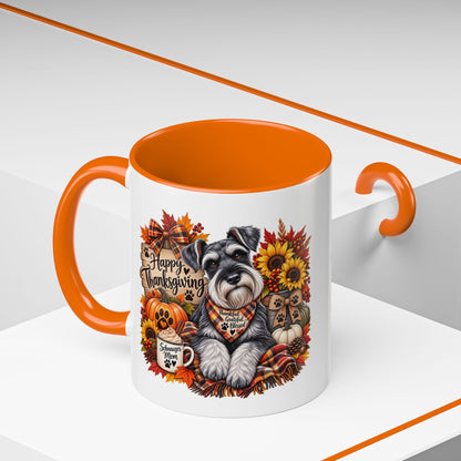 Thanksgiving Schnauzer Coffee Mug — 'Happy Thanksgiving' Autumn Dog Mug (11/15oz)