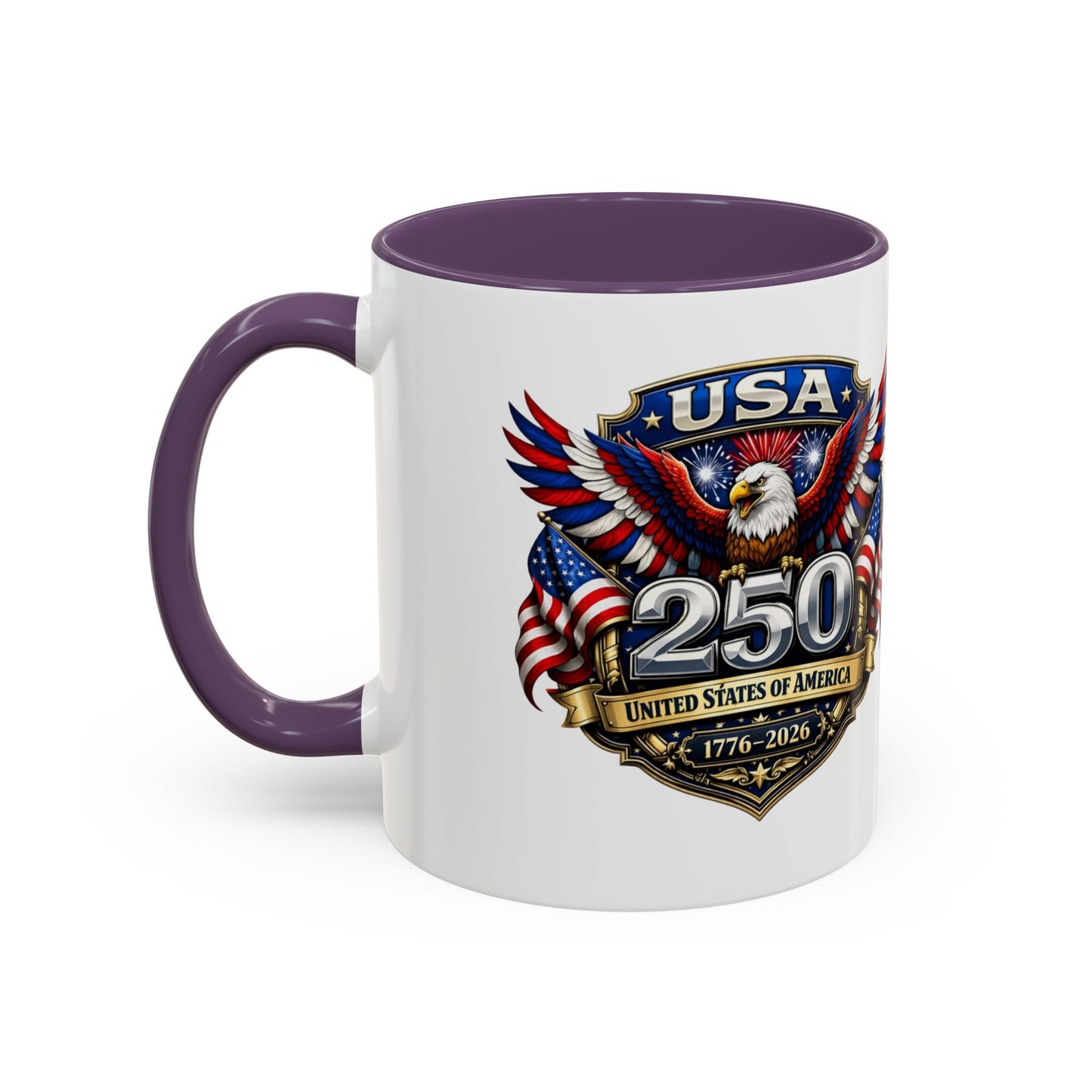 USA 250th Anniversary Accent Coffee Mug – Patriotic Eagle & Flag 1776–2026
