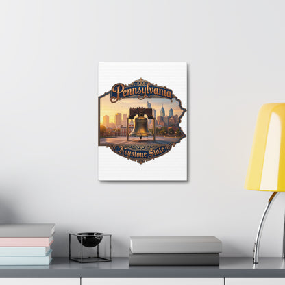 Pennsylvania Keystone State Canvas Wall Art – Liberty Bell & Philadelphia Skyline