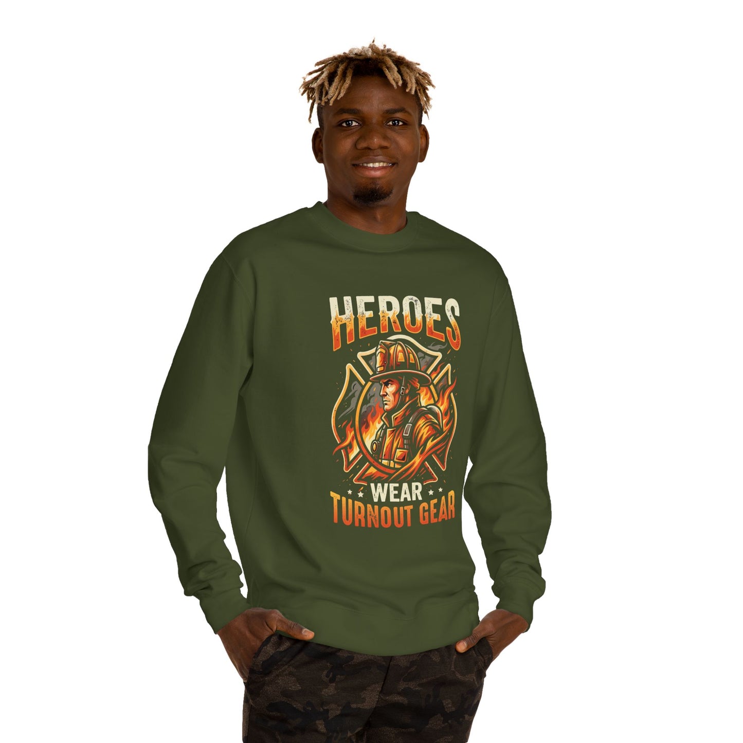 Firefighter Sweatshirt — "Heroes Wear Turnout Gear" Crewneck