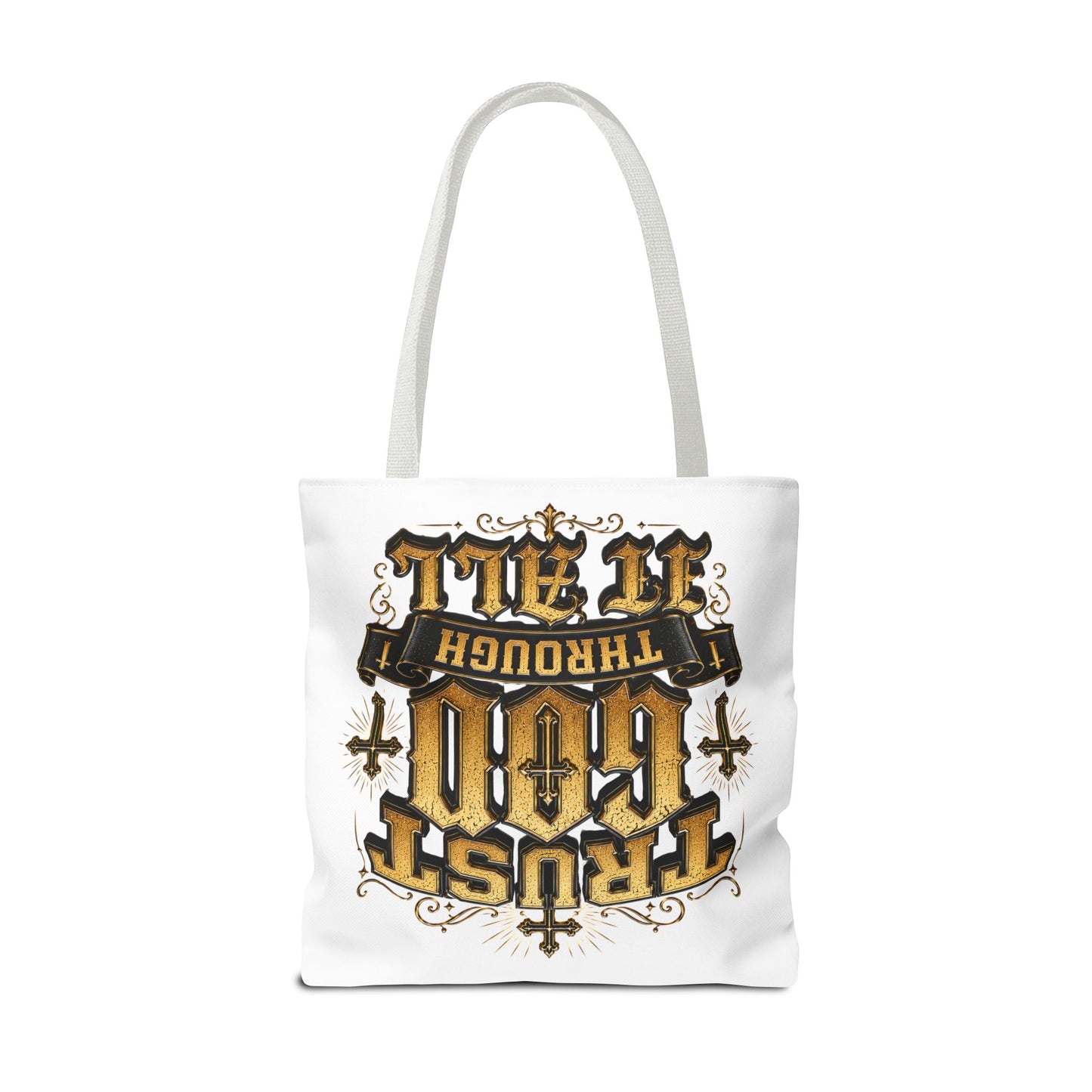 Religious Tote Bag — “Trust God Through It All” Inspirational Scripture Tote