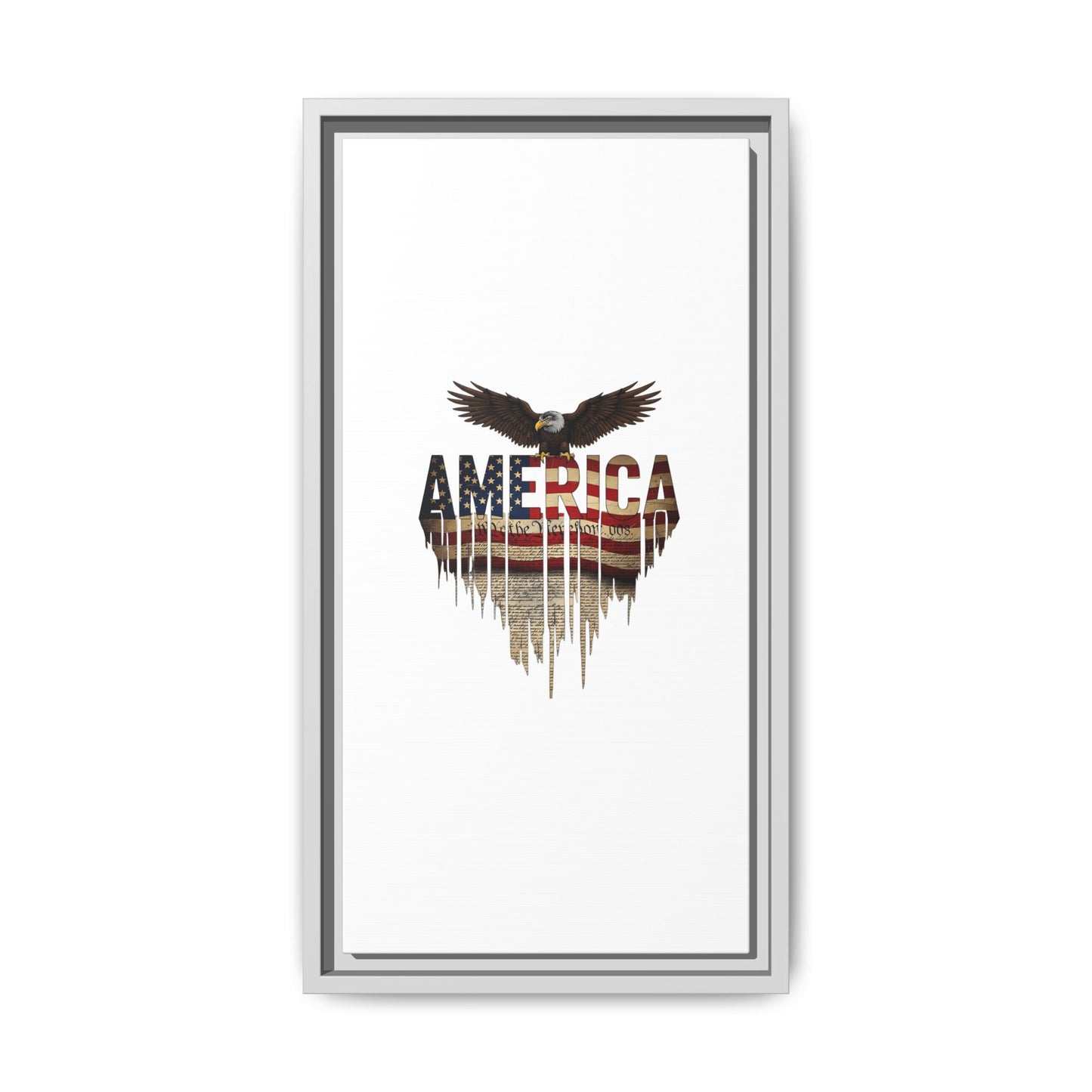 America Eagle Matte Canvas Framed Wall Art — Patriotic USA Flag Typography Print