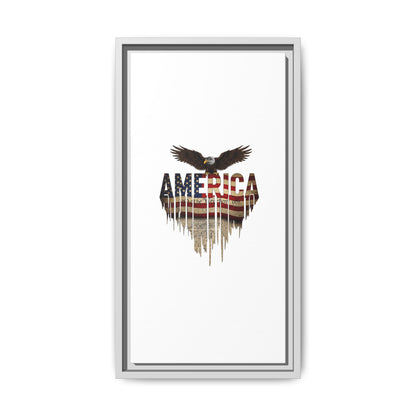 America Eagle Matte Canvas Framed Wall Art — Patriotic USA Flag Typography Print