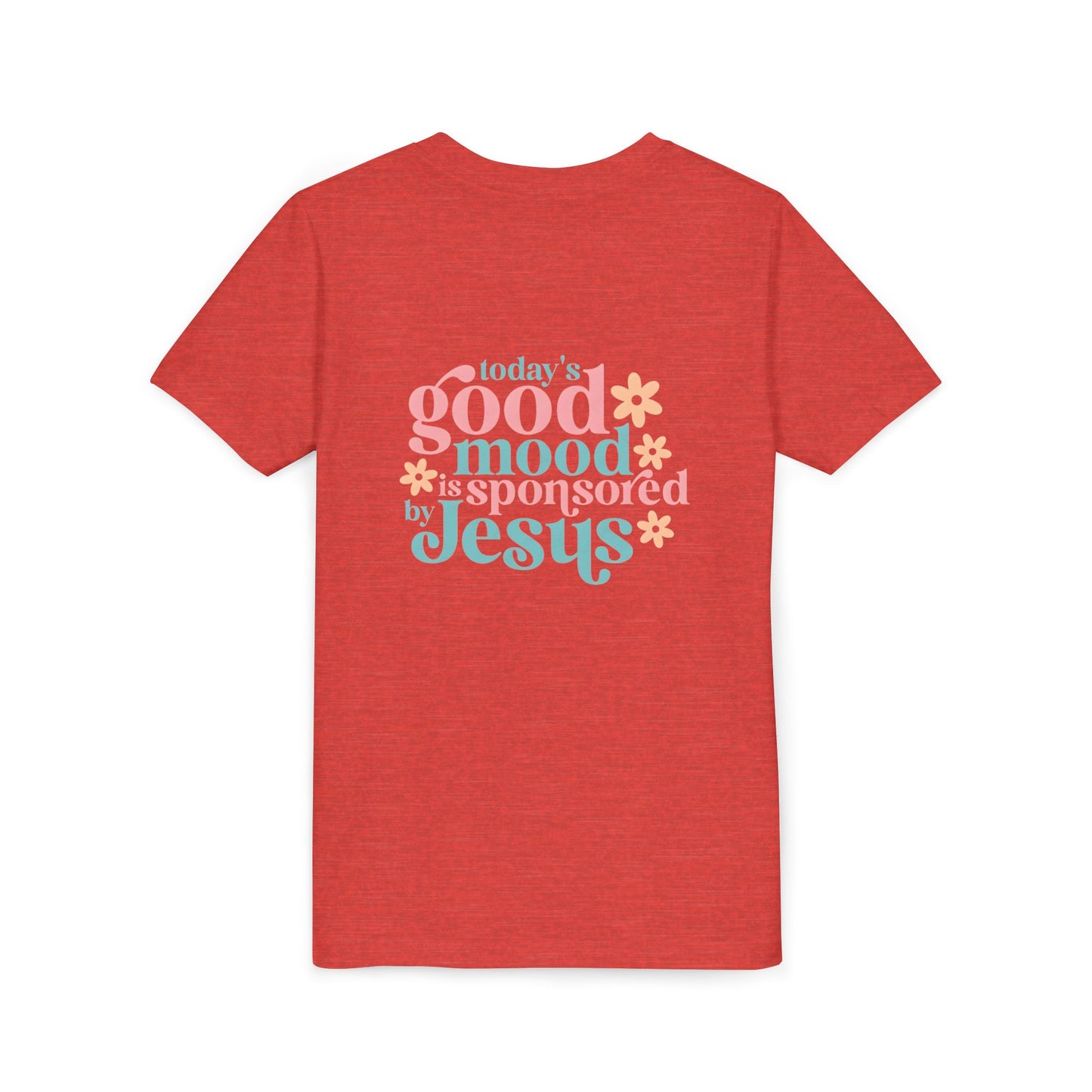 Youth Tee – "Today's Good Mood is Sponsored by Jesus" Retro Floral Christian Shirt