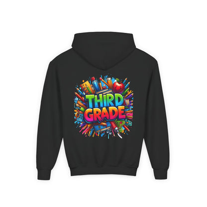 Third Grade Kids Hoodie — Colorful School Supplies Back-to-School Sweatshirt