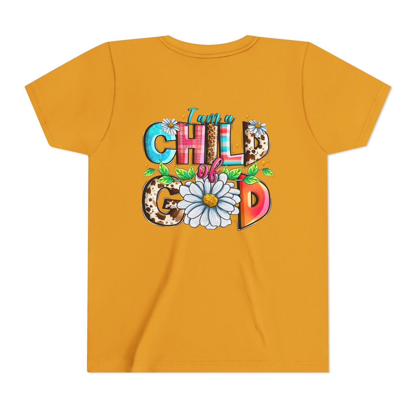 Youth Tee — "I Am a Child of God" Floral Christian Graphic