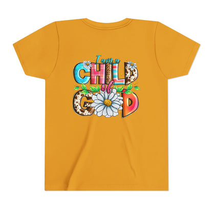 Youth Tee — "I Am a Child of God" Floral Christian Graphic